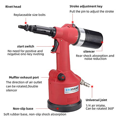 Industrial Hydraulic Pneumatic Riveter Automatic Air Rivet Nut Gun Tool Setting Kit Rivnut Riveting，with Metric & SAE Mandrels (8 Size) - color: Hydraulic Rivet Nut Tool