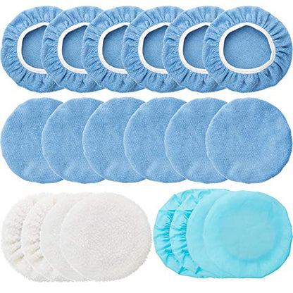 Mudder 20 Pieces Car Orbital Buffer Polisher Pad Bonnet 5-6 Inches Polishing Pad Buffing Pads Cover Microfiber Wax Bonnet - color: Blue, size: 5-6 Inches