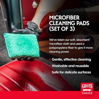 Griot's Garage Microfiber Cleaning Pads for Car Wash and Detailing, Scrub Sponge for Auto Interior and Exterior, Machine-Washable, Set of 3, 11242