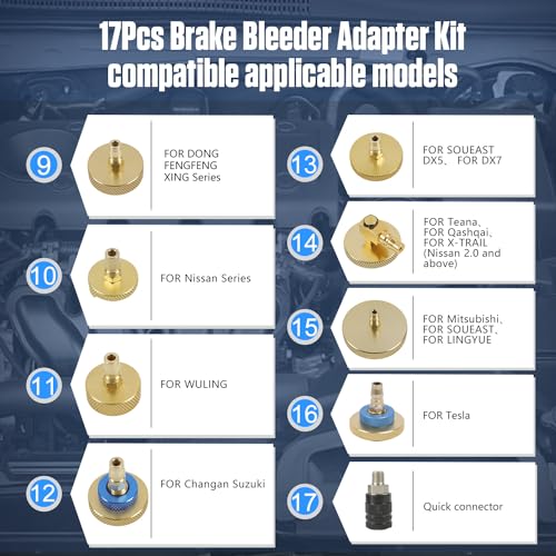 17+3Pcs Brake Bleeder Adapter Kit,Brake Master Cylinder Bleeder Kit,Brake Fluid Bleeding Tools Suitable for Most Vehicles Brake Fluid Bleeding - size: 20 PCS Brake Bleeder Kit