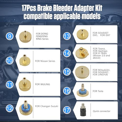 17+3Pcs Brake Bleeder Adapter Kit,Brake Master Cylinder Bleeder Kit,Brake Fluid Bleeding Tools Suitable for Most Vehicles Brake Fluid Bleeding - size: 20 PCS Brake Bleeder Kit