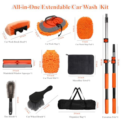 10Pcs 60" Car Wash Kit with Long Handle, Soft Extendable Car Wash Brush & Mop, Wheel & Tire Brush, 2-in-1 Window Squeegee, Microfiber Towel & Wash Mitt for Cars, SUVs, Trucks Exterior Cleaning - style: Exterior