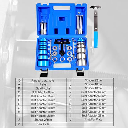 SGT Crank Bearing Camshaft Seal Installer and Remover Set,33pcs Crank Bearing Camshaft Seal with Seal Puller,Crank Seal Installer kit for Automotive Engine Repair - color: BLUE