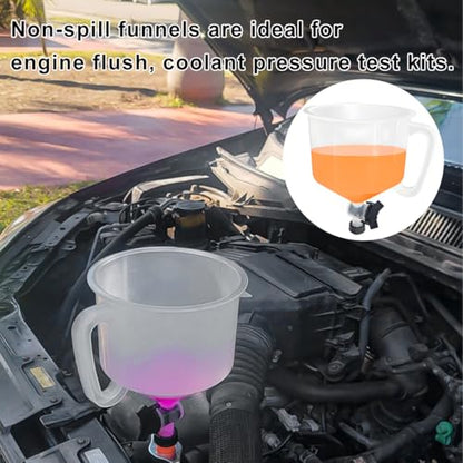 No-Spill Coolant Funnel Kit, Radiator Plastic Funnel Bleeder Kit with Adapters, Universal No Spill Coolant Funnel Kit for Auto Mechanics & Most Vehicle Radiators, Car Accessories