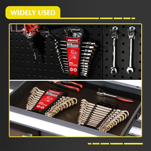 EMENTOL 12 Pieces Flex-Head Ratcheting Wrench Set with Organizer Rack, CR-V, 72-Teeth, Metric Ratchet Combination Wrenches Set, 8mm - 19mm - size: Metric 8-19mm