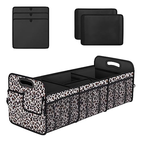 Femuar Collapsible Trunk Organizer - 90L Large Capacity with 15 Pockets, Waterproof for SUV/Car/Jeep/Sedan, Extra Large Leopard Print - color: Leopard print, size: Extra Large