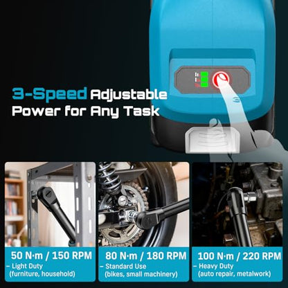 Cordless Electric Ratchet Wrench 3/8", 6" Extended Neck, 3-Speed Adjustable, 74 Ft-lbs Max Torque, 21V Power Brushless Ratchet with 2×2.0Ah Batteries & Fast Charger, 8 Sockets, 1/4"& 1/2" Adapter - size: Extended 6 Inch
