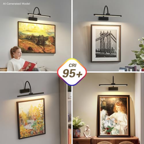 JOOSENLUX Wireless Picture Light - Battery Operated Black Wall Light with Remote Control - Dimmable Timer - 15.94” Display - Flexible Neck Swing Arm - Art Gallery Light - color: Black, size: Model B