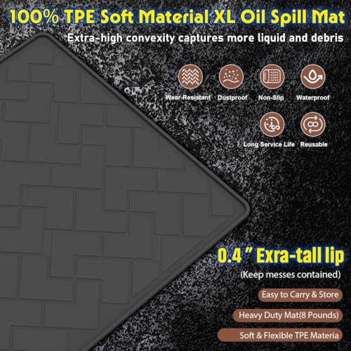 Oil Spill Mat for Garage, 60" x 37" Heavy Duty TPE Oil Change Mat with Raised Edge, Reusable Oil Drain Pan, Waterproof, Oil-Proof, Non-Slip Under Car Mat,Protect Garage Surface from Spill & Stain | Oil Spill Mat