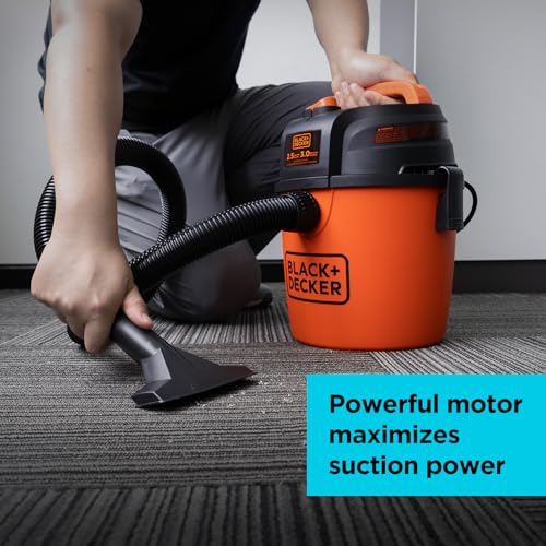 BLACK+DECKER 2.5 Gallon Shop Vac, 3 HP Wet Dry Vacuum with Powerful Suction, Portable for Garage Car and Home Use, Pet Hair Cleaning, Accessories Included, BDXV18134PA - size: 2.5 Gallon 3 HP