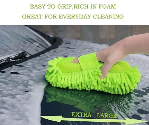 Scratch Free Chenille Microfiber Wash Mitt Car Wash Sponge for SUVs Boats - color: 2 Pack Green