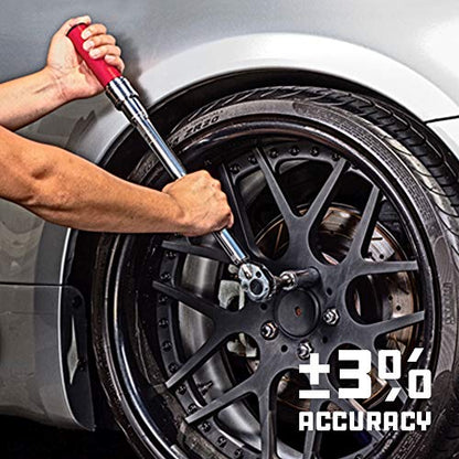 Powerbuilt Micrometer Torque Wrench, 1/2 Inch Drive, Dual Scale, Working Range 30 to 150 Ft-Lbs, Retractable Lock, Storage Case - 649974 - style: Micrometer