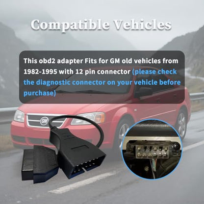 OBD1 to OBD2 GM Adapter Cable, Compatible for GM Vehicles 12 Pin Male to 16 Pin Female Obd2 Extension Diagnostic Connector, Work with ELM327 - style: Fit for gm-12pin