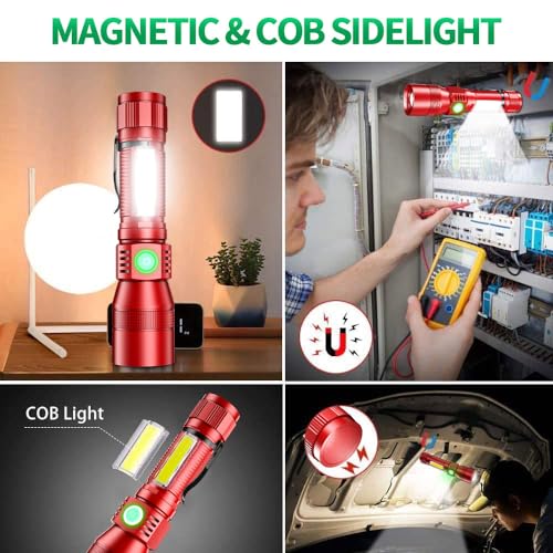 AdamStar Black Light Flashlight, 3 in-1 Rechargeable Flashlights, UV Light Magnetic LED Flashlight High Lumens, 7 Mode Camping Waterproof Flashlight for Pet Urine Detection - color: (Black + Red) with case