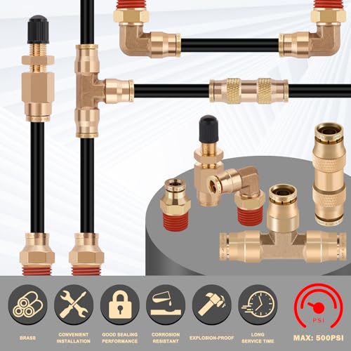 CheeMuii 50FT 1/4 DOT Air Line with 10 Pcs Brass Fittings Kit for Air Bags Suspension - size: 1/4Inch-13Pcs