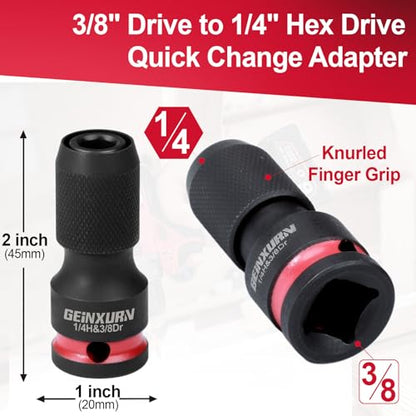 Geinxurn 2PCS Impact Screwdriver Bit Holders, 3/8-Inch Square Drive to 1/4-Inch Quick Release Hex Socket Adapter for Impact Wrench - size: 2pcs-3/8"