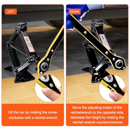 SPECILITE Scissor Jack, 2.5T(5512 Lbs), High-Strength Car Jack & Stand Kit with Rubber Pad, Tire Changing Kit with Ratchet Handle&Lug Wrench, Universal Vehicle Emergency Set for Various Models Black - color: Black