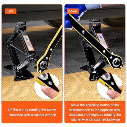 SPECILITE Scissor Jack, 2.5T(5512 Lbs), High-Strength Car Jack & Stand Kit with Rubber Pad, Tire Changing Kit with Ratchet Handle&Lug Wrench, Universal Vehicle Emergency Set for Various Models Black - color: Black