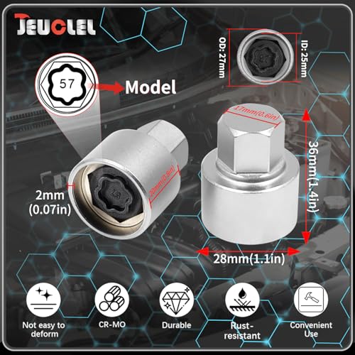 57 Wheel Locking Nut Key for BMW, Socket Adapter (OD 27mm-ID 25mm) | Wheel Lock Nut Socket Adapter, Anti-Theft Lug Nut Removal Tool, Anti-Theft Screw Remover, Repair Tool, Tyre Fitting, garage - color: Socket 057