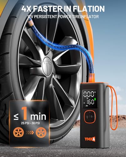 Portable Tire Inflator For Car - 5X Faster 160 PSI, DC 12V Air Pump For Car Tires, Portable Air Compressor With Large Dual Digital Screen, Tire Air Pump For with Light Truck, Motorcycle, Bike