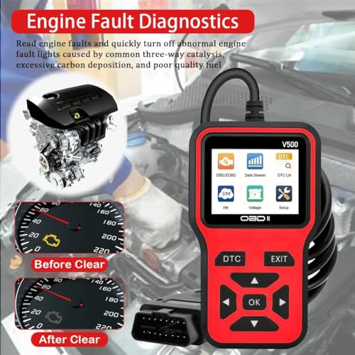 V500 OBD2 Scanner Diagnostic Tool, Professional Code Reader with Live Data Stream, DTC Lookup, I/M Readiness, O2 Sensor Test, EVAP System Test, Vehicle Info Display