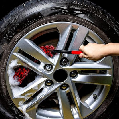 Soft Brsuh Wheel Brushes Set (3 Pack) - 3 Szie Synthetic Soft brsuhie Brush, 1x Car Detail Brush, Wheel Soft brsuhies Cleaning Brush for Car Rim Wheel Washing… - color: Red Handle