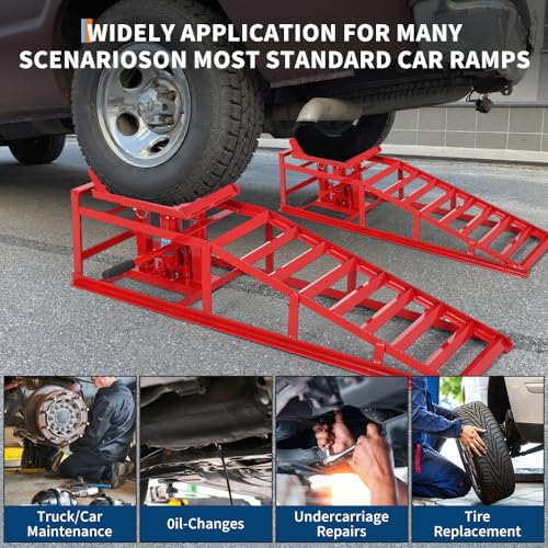 2PCS Hydraulic Car and Truck Service Ramps,11000 Lbs (5 Tons) Capacity, Low Profile Car Lift Service Ramp for Oil Changes, Adjustable Lift Height 9.8" to 16.21", Home,Vehicle Auto Garage (Blue 5T) - color: Blue 5t