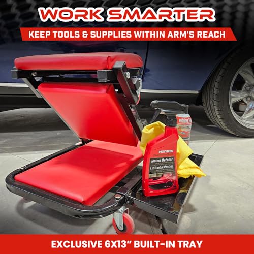 40" Mechanics Creeper Z fold with Side Tool Tray, 3 in 1 Low Profile,7pc-2.5" (360°) Swivel castors, Heavy Duty 450lb Laying Capacity 300lbs Seated, Home and Garage,