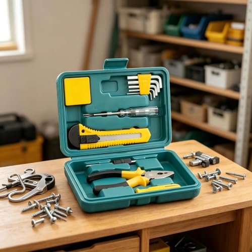 12Piece Household Set Car Toolbox Socket Wrench Auto Repair Combination Package Mixed Tool Set Hand Kit with Plastic Storage Case