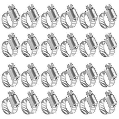 WINL Stainless Steel Hose Clamps 1/2'' - 24PK Size 4 Worm Gear Drive Hose Clamps Small Clamping Range 1/4 Inch to 5/8 Inch (6mm-16mm) for Automotive Fuel Line,1/4 Inch,1/2 Inch - size: Micro#4 (1/4" ~ 5/8")