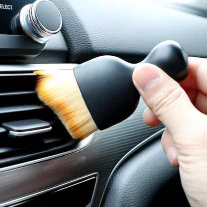 Car Detailing Brush, Soft Bristle Cleaning Brush, Scratch-Free Auto Duster Tool for Dashboard, Air Vents, Leather & Interior Cleaning (Black&Brown with Cap) - color: Black&brown With Cap