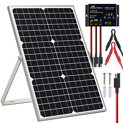 SOLPERK Solar Panel Kit 30W 12V, Waterproof Solar Battery Trickle Charger Maintainer + Upgrade Waterproof Controller + Adjustable Mount Bracket for Boat Car RV Motorcycle Marine Automotive - size: 30W PWM+Load Kit