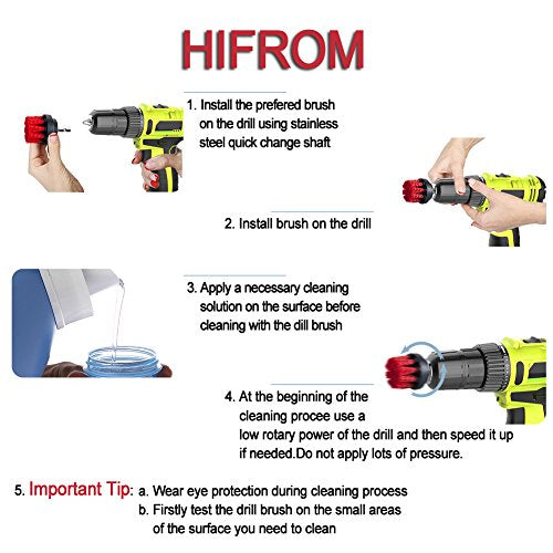 HIFROM Drill Brush - 4 inch Power Drill Attachment Soft Bristle White Quick Change Shaft Scrub Cleaning Brush for Carpet, Upholstery, Leather, Glass (White) - color: White