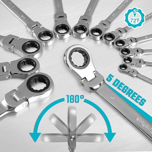 DURATECH 7/16" Flex-Head Ratcheting Combination Wrench | SAE, 72-Tooth, CR-V Steel - style: 7/16"