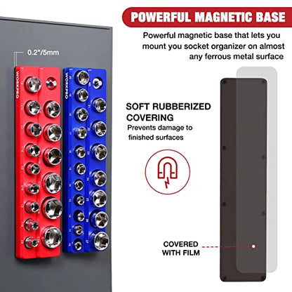 WORKPRO 1/2-inch Magnetic Socket Organizer Set, 2-Piece SAE & Metric Magnetic Socket Holders, Holds 35 Standard Sockets for Tool Box, Tool Carts (Sockets Not Included) - size: 1/2" SAE&Metric