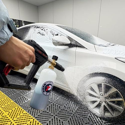 Tool Daily Short Pressure Washer Gun with Foam Cannon, 15° Curved Car Wash Brush with Long Handle, 5 Nozzle Tips, 1/4” Quick Connect - style: Foam Gun with Brush