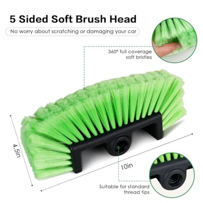 10FT Car Wash Brush with Long Handle, Car Cleaning Kit with Telescoping Pole and Soft Bristles Brush, Detailing Brushes, Tire Brush, Car Wash Sponge & Towel for RV, SUV, Trucks, Floors, House Siding