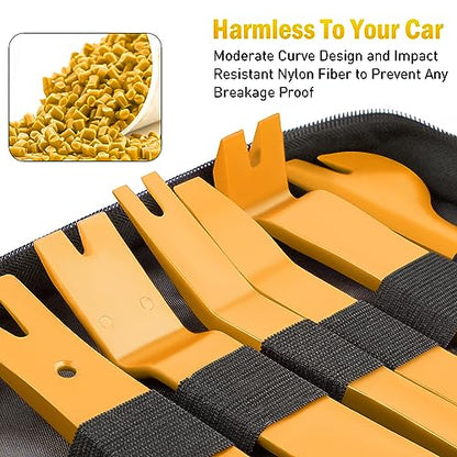 GOOACC 19Pcs Trim Removal Tool Set Panel Fastener Clips Removal Automotive Plastic Upholstery Pliers Removal Install Removal Car Tool with Storage Bag for Trim Panel Audio Clip Pliers Terminal-Yellow - color: Yellow