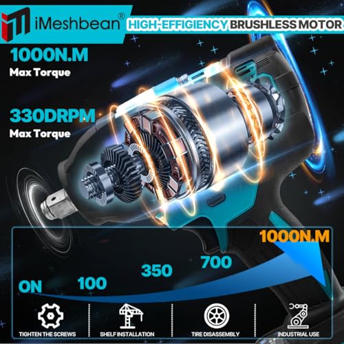 Cordless 1/2 inch Brushless Impact Wrench,1000Nm(738ft-lbs) High Torque Brushless Impact Gun with 2pc 5.5AH Battery,6 Impact Sockets,Fast Charger,Storage Case,Power Impact Wrench for Car Truck