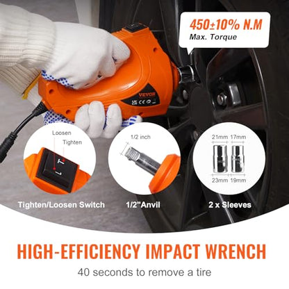 VEVOR Electric Car Jack 5 Ton with Electric Impact Wrench & Inflator Pump | 12V 11023 lbs Hydraulic Floor Jack, Portable Tire Changing Kit, with LED Light, for SUV Sedan Truck, Garage Repair Tool