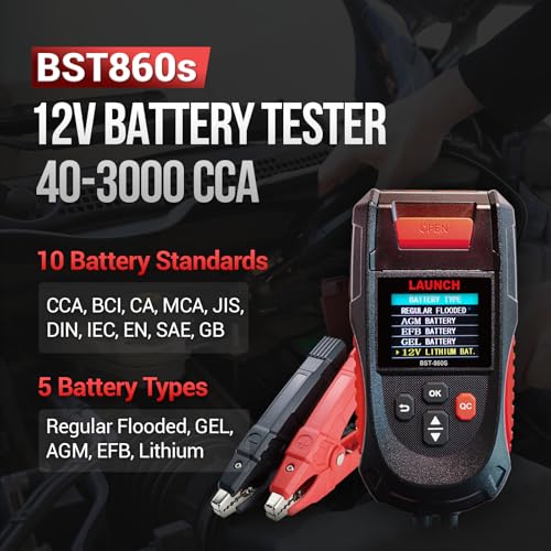 Car Battery Tester 12V 24V Load Tester, Launch BST-860S Digital Automotive Battery Alternator Tester with Printer, Charging Cranking System Analyzer for Cars Trucks Motorcycles SUVs ATVs RVs Boats