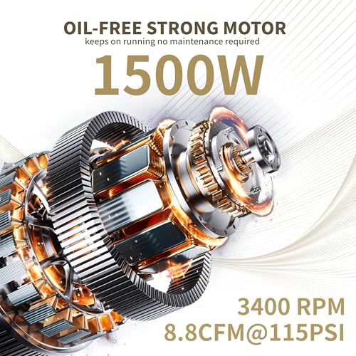BairDplusL 8 Gallon Ultra Quiet Air Compressor 110V/60Hz 1.5HP 8.8CFM MAX 115PSI Steel Tanks Oil-Free 70dB Noise Level Light & Quiet Portable Air Compressor with Wheels, Auto Repair - size: 30L