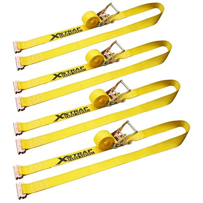 XSTRAP STANDARD 4-PK 2" x 12' E-Track Heavy Duty Ratchet Tie Down Straps | 4,400lbs Break Strength Cargo Securement Straps for Trailers, Trucks, Vans & Motorcycles with Spring Fittings (Yellow) - size: Yellow-4PK-12FT