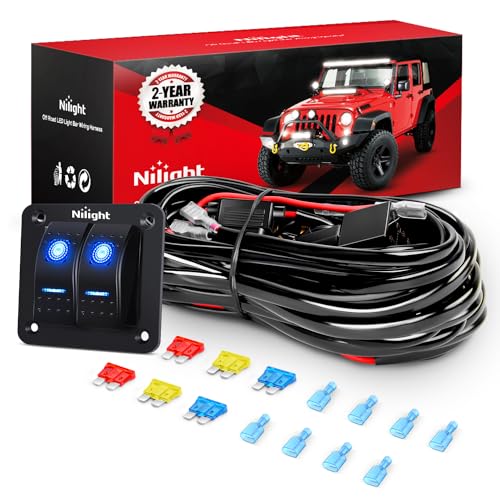 Nilight 16AWG LED Light Bar Wiring Harness Kit 12V On/Off 2 Gang Rocker Switch Panel Power Relay Blade Fuse 5Pin Toggle Switches for Cars Boat ATV Trucks-4 Leads - color: 2Gang Rocker Switch 16AWG Wiring Harness