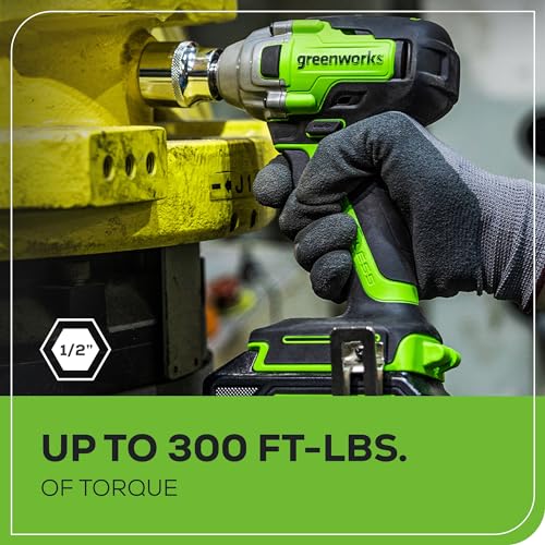 Greenworks 24V Brushless 1/2" Cordless Impact Wrench (3 Speed / 300 ft.-lbs. / LED Light), 4.0Ah Battery and Compact Charger Included - size: 300 ft.-lbs., style: w/4Ah Battery