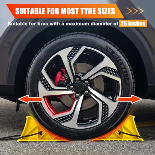 Wheel Chocks for RV Trailer, 4 Pack Non Slip Wheel Chocks for Travel Trailers with Rope for Easy Removal, Lightweight Plastic Wheel Stoppers Block for Camper Cars Trucks
