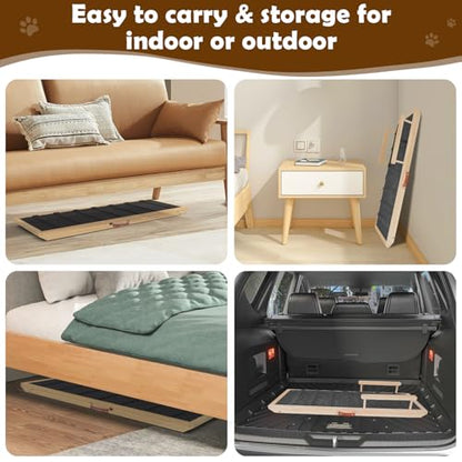 Dog Ramp for Couch, Bed or Car, Wooden 44" Long Pet Stairs for Small & Large Old Dogs & Cats, Hold up to 200lb, 5 Adjustable Height from 14.96" to 22", Portable Doggie Steps, Excellent Traction - size: 44"L*15.74"W*14.96"~22.04"H