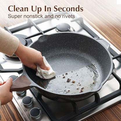 SENSARTE Nonstick Deep Frying Pan Skillet, 12-inch Saute Pan with Lid, Stay-cool Handle, Chef Pan Healthy Stone Cookware Cooking Pan, Induction Compatible, PFOA Free (Pack of 2) - color: Gray, size: 12-inch/5QT (Pack of 2)