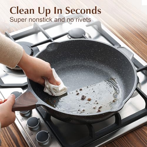 SENSARTE Nonstick Deep Frying Pan Skillet, 12-inch Saute Pan with Lid, Stay-cool Handle, Chef Pan Healthy Stone Cookware Cooking Pan, Induction Compatible, PFOA Free - color: Gray, size: 12-inch/5QT