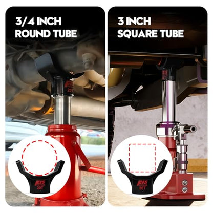 Bottle Jack Adapter Set, 20T + 4T/12T Sleeves, Fits 2" & Smaller Saddle | 20T base with 4T/12T sleeves. Anti-slip, stable. Fits 2" & smaller saddle, 3/4" round & 3" square axles. For RV, trailer, ATV - color: Black-With two jack adapters
